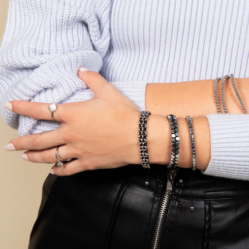 Heiliges Geom | Silberhämatit | Rotguss | Oktaeder-Armband